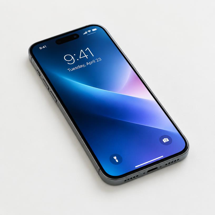 Celular apoyado sobre una superficie clara