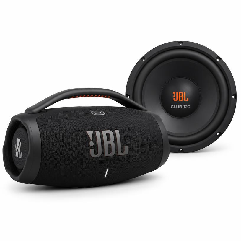 Parlantes JBL sobre una superficie tecnológica